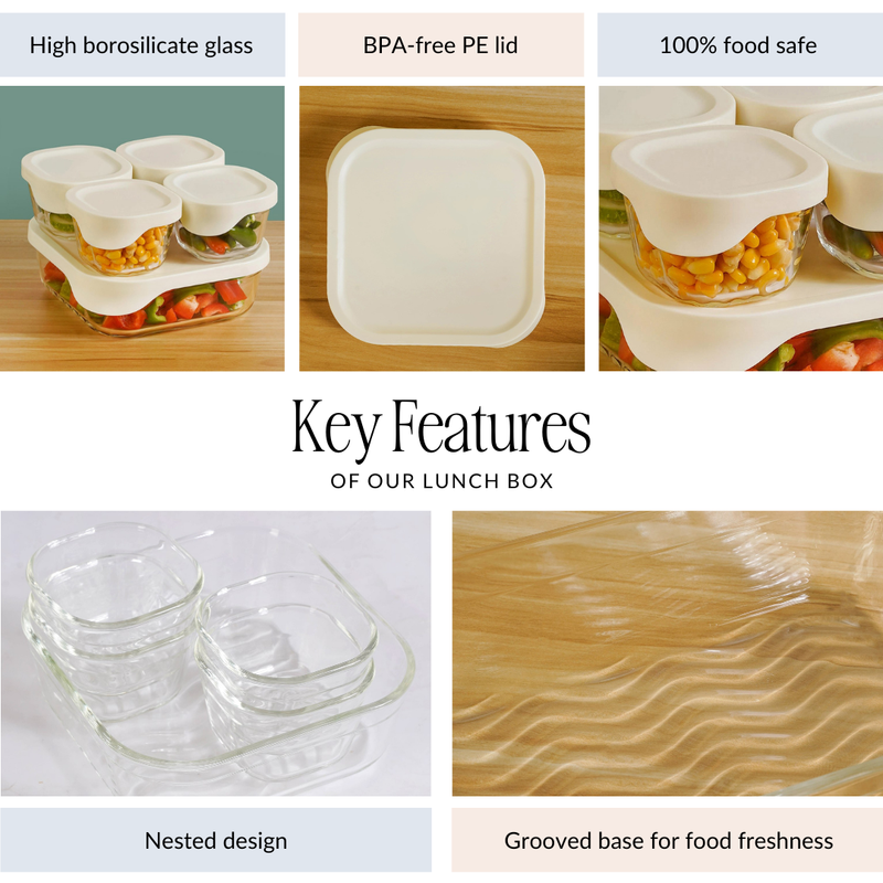 Groovo Lite Glass Food Container Set Of 5 220ml 1320ml