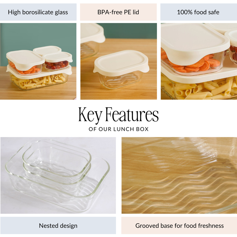 Groovo Lite Glass Food Container Set Of 4 370ml 930ml 2500ml