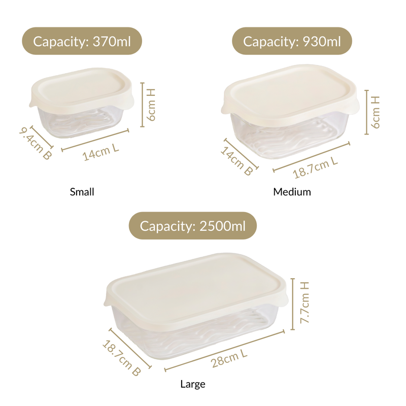 Groovo Lite Glass Food Container Set Of 4 370ml 930ml 2500ml