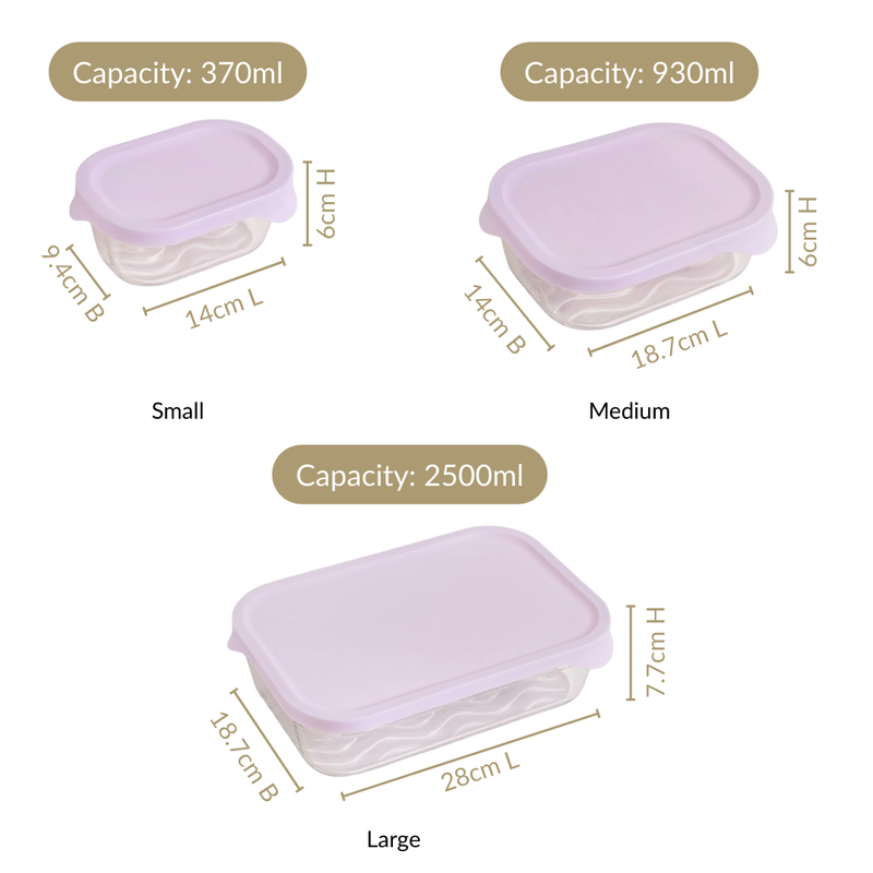 Groovo Lite Premium Borosilicate Food Container Set Of 4 370ml 930ml 2500ml