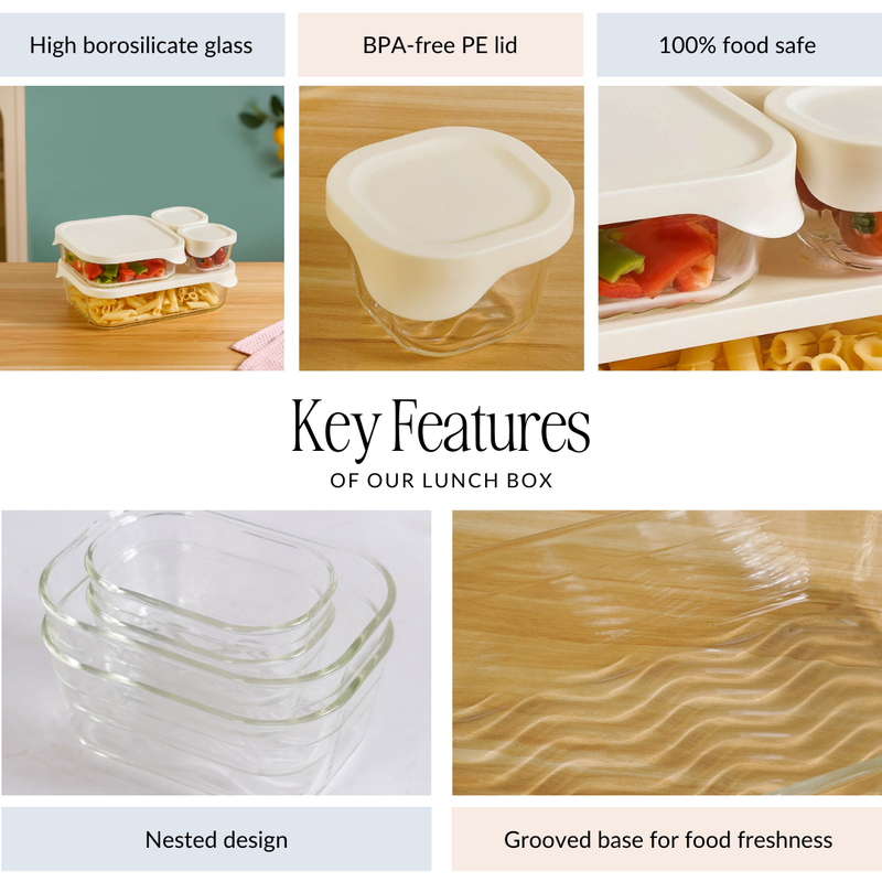 Groovo Lite Glass Food Container Set Of 4 220ml 1320ml 2500ml