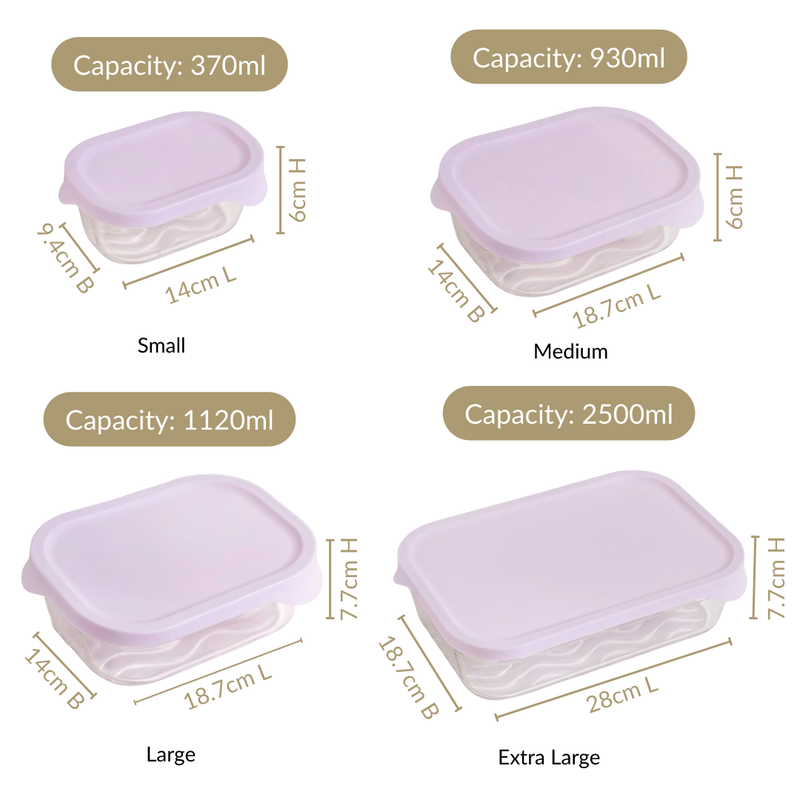 Groovo Lite Premium Borosilicate Food Container Set Of 6 370ml 930ml 1120ml 2500ml