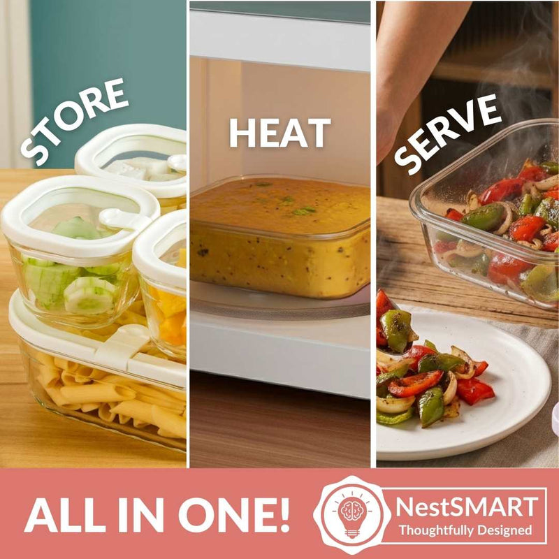 Vento Food Container With Airtight Lid Set Of 5 220ml 1320ml Cream