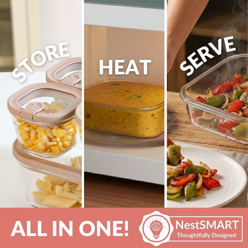 Vento Food Container With Airtight Lid Set Of 5 220ml 1320ml Brown