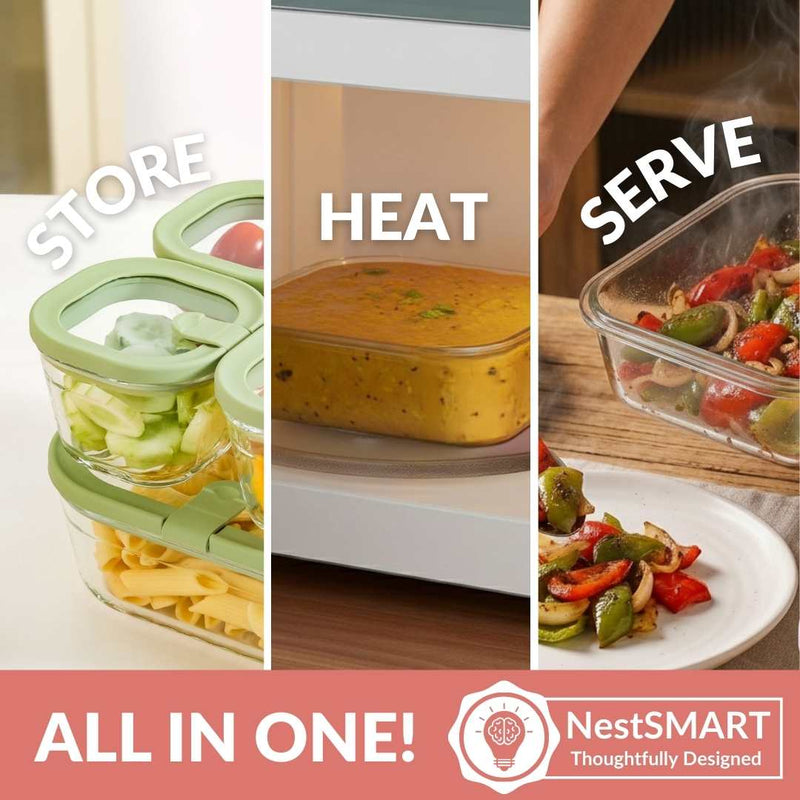 Vento Food Container With Airtight Lid Set Of 5 220ml 1320ml Sage Green