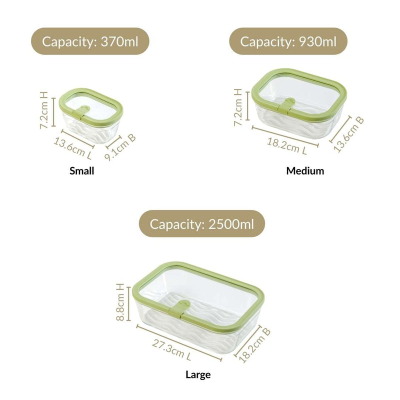 Vento Stackable Food Container Set Of 4 370ml 930ml 2500ml Green