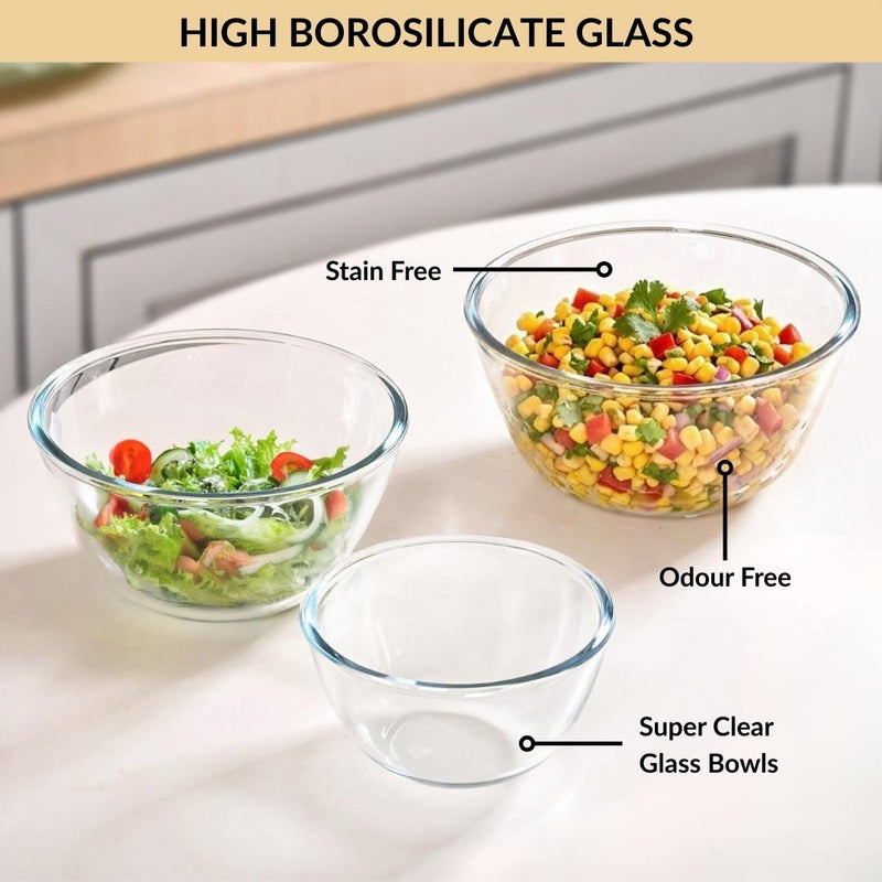 Glass Bowl Set Of 3 Microwave Oven Safe