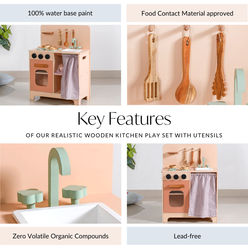 Wooden Kitchen Play Set With Utensils