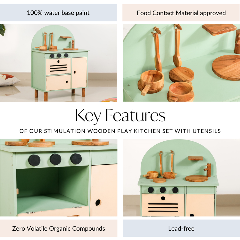 Stimulation Wooden Play Kitchen Set With Utensils