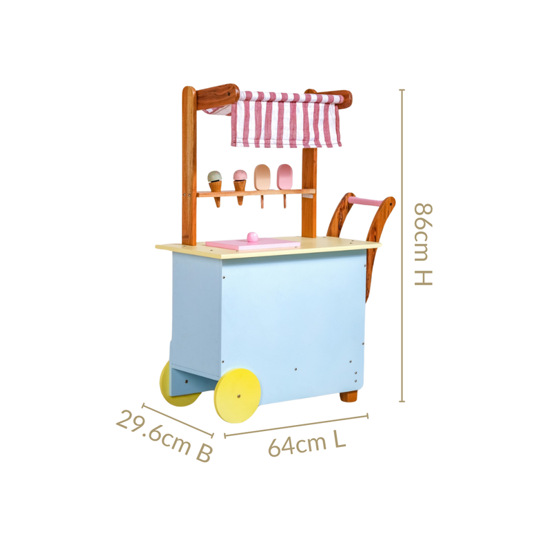 Pretend Play Creative Wooden Ice Cream Cart With Ice Cream