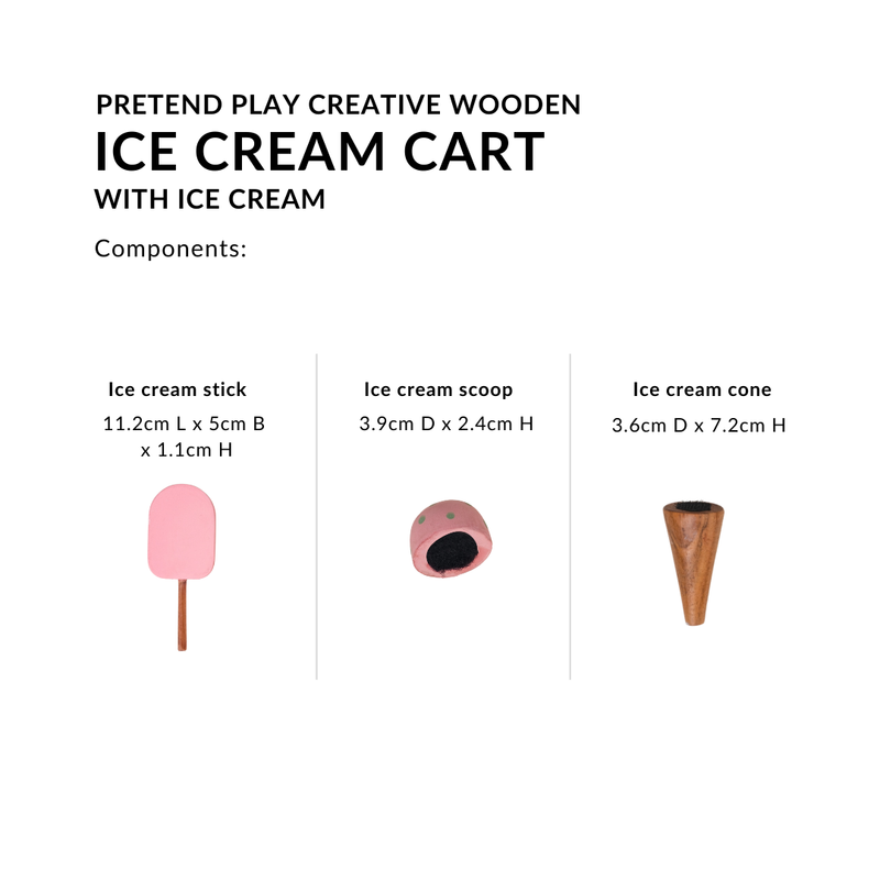 Pretend Play Creative Wooden Ice Cream Cart With Ice Cream