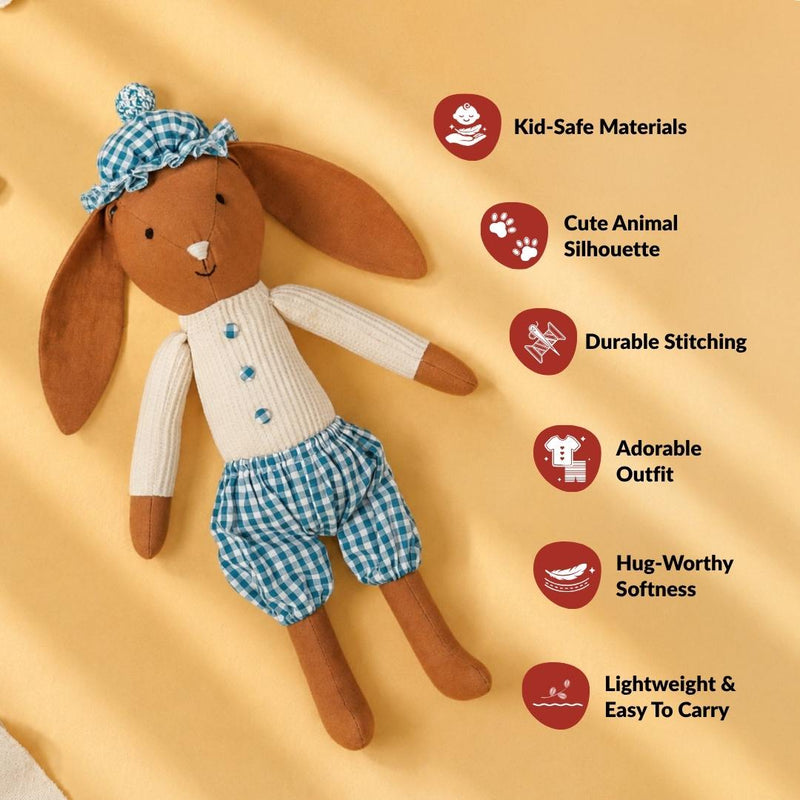 Mr Goat Plushy Toy In Teal Gingham Outfit