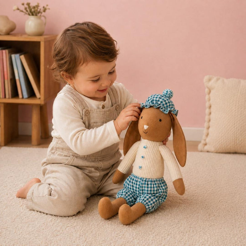 Mr Goat Plushy Toy In Teal Gingham Outfit