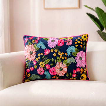 Moonlit Floral Velvet Embroidered Cushion Cover 50x35cm