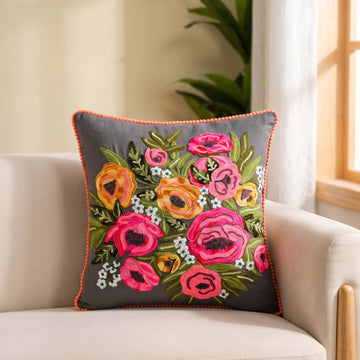 Eclipse Flora Cotton Embroidered Cushion Cover 40x40cm