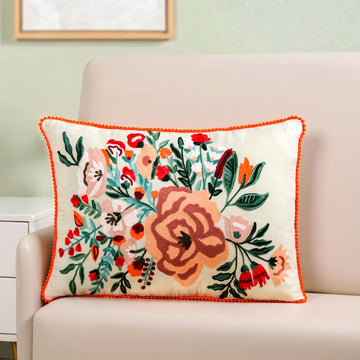 Rustic Flora Embroidered Cotton Cover 50x35cm