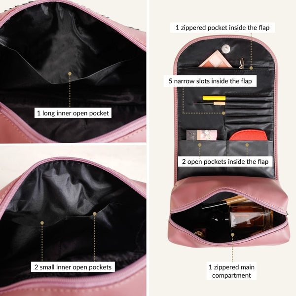 Roll Top Flap Travel Makeup Pouch Pink