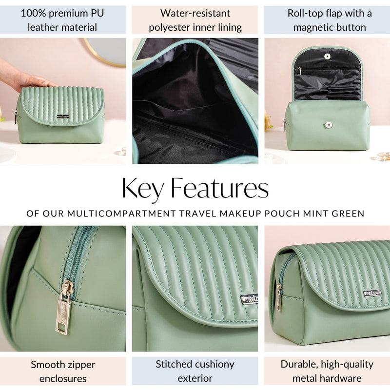 Multicompartment Travel Makeup Pouch Mint Green