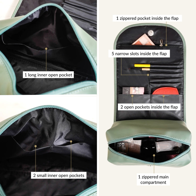 Multicompartment Travel Makeup Pouch Mint Green