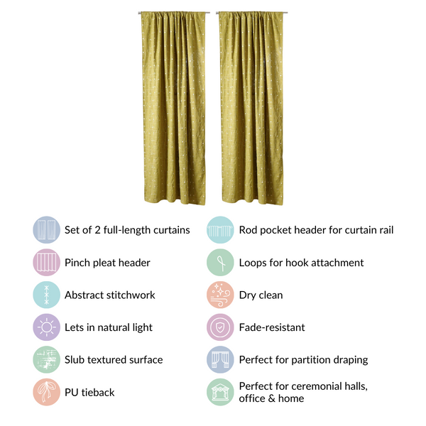 Set Of 2 Moss Green Full Length Curtain 7x4.5 Feet