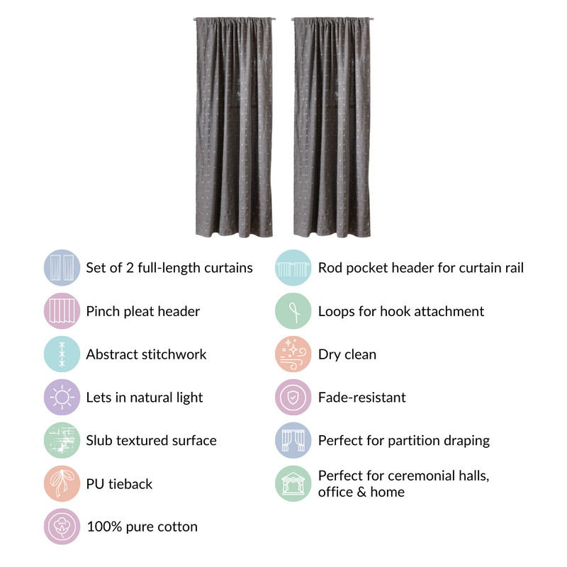 Mystic Grey Embroidered Door Curtain Set Of 2 84x54 Inch