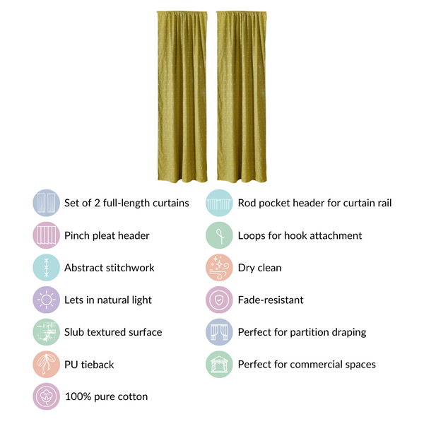 Embroidered Linen Cotton Curtain Set Of 2 Olive Green 108x54 Inch