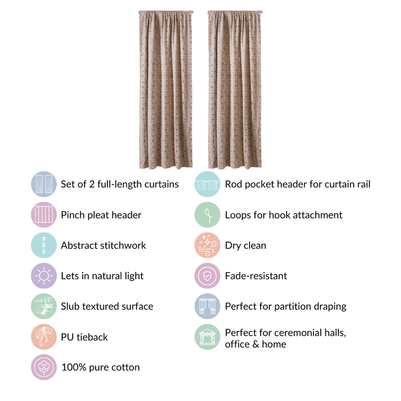 Classic Beige Full Length Curtain Set Of 2 7x4.5 Feet