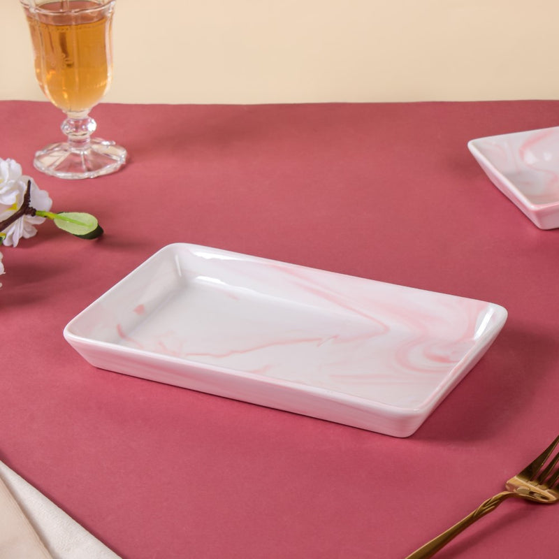 Marble Serving Platter Pink Large 8 Inch - Serving platter for snacks, rectangular platter, appetizer platter, pink platter