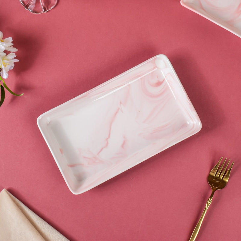 Marble Serving Platter Pink Large 8 Inch - Serving platter for snacks, rectangular platter, appetizer platter, pink platter
