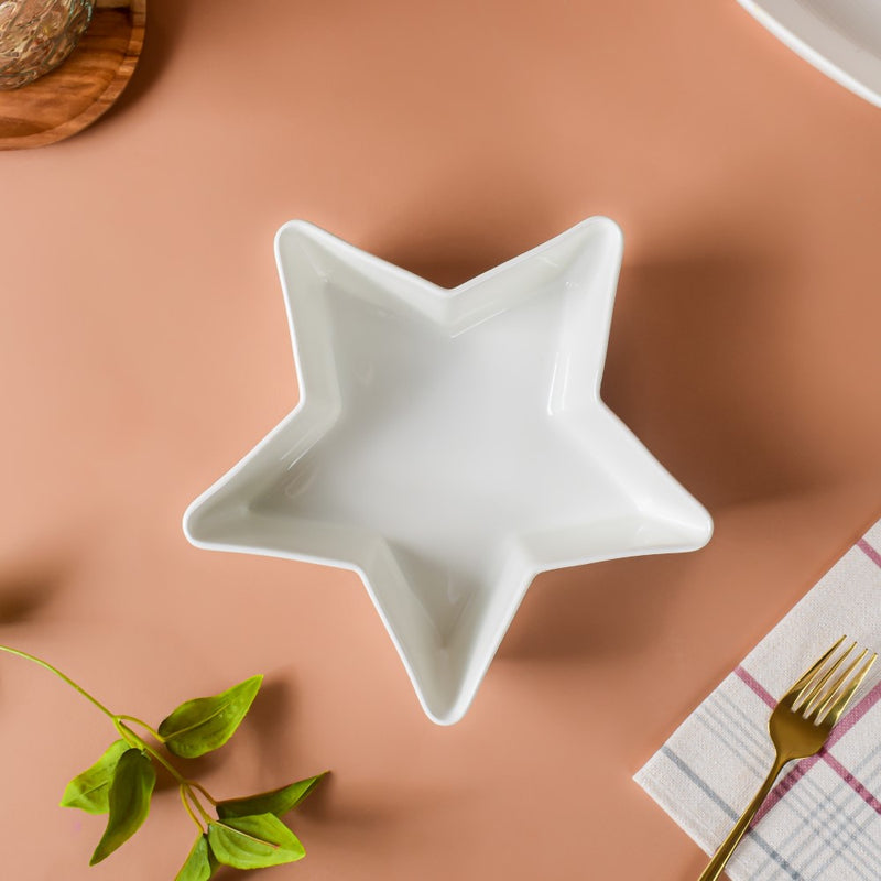 Riona Star Ceramic Fruit Bowl White Large 600 ml - Bowl,ceramic bowl, snack bowls, curry bowl, popcorn bowls | Bowls for dining table & home decor