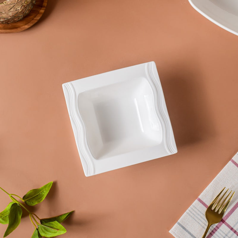 Riona Square Ceramic Salad Bowl White 200 ml - Bowl,ceramic bowl, snack bowls, curry bowl, popcorn bowls | Bowls for dining table & home decor