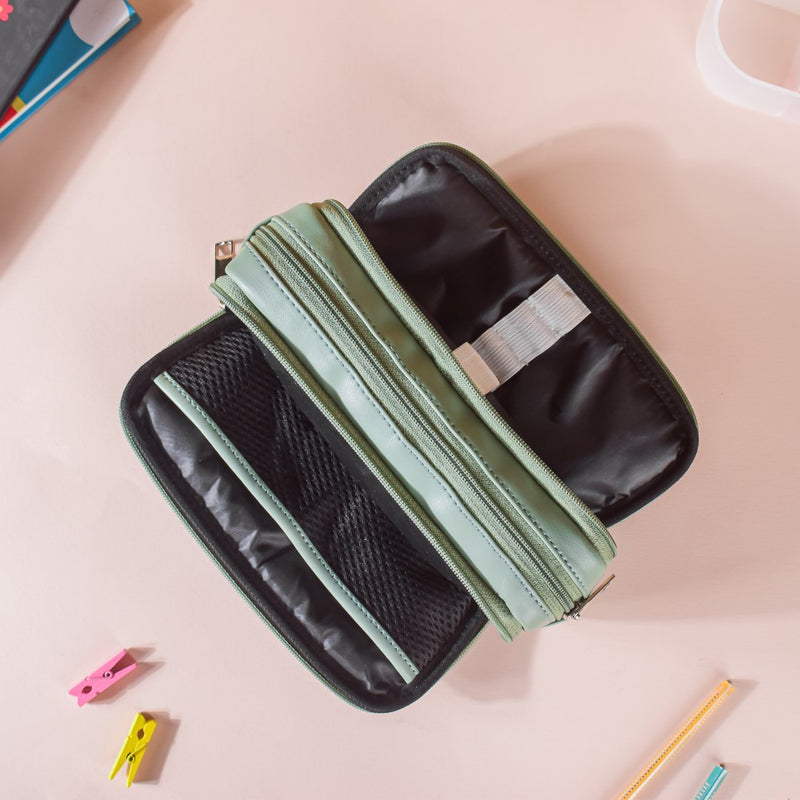 Quilted Storage Pencil Bag Green
