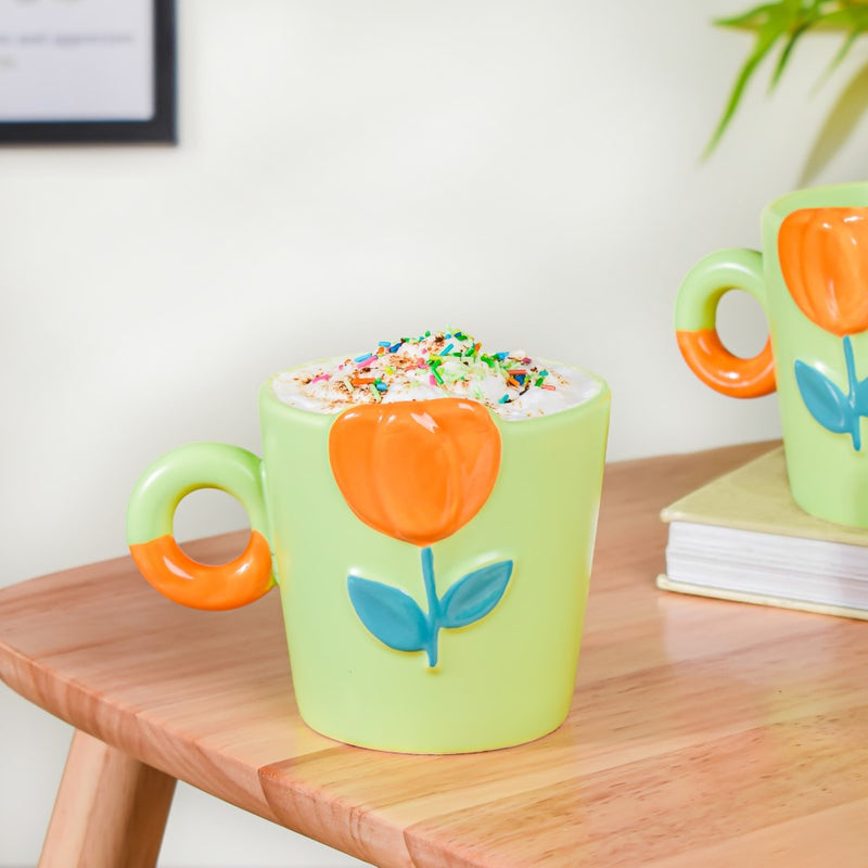 Tulip Coffee Mug Green Set of 2 330ml- Mug for coffee, tea mug, cappuccino mug | Cups and Mugs for Coffee Table & Home Decor