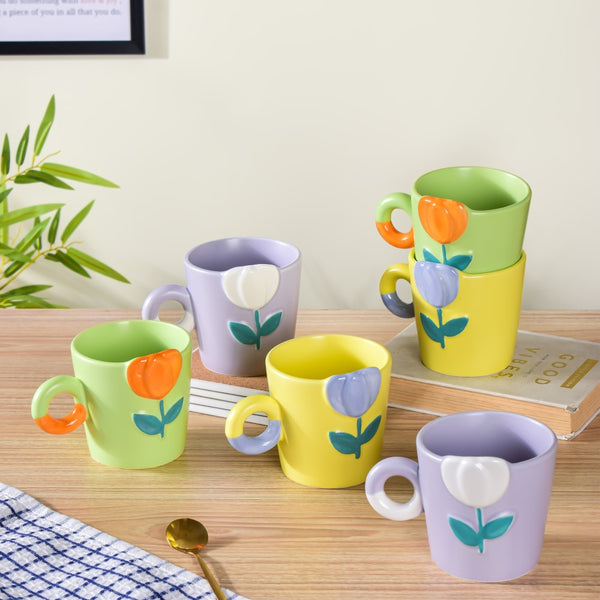 Tulip Coffee Mugs Set Of 6 330ml- Mug for coffee, tea mug, cappuccino mug | Cups and Mugs for Coffee Table & Home Decor