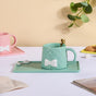 Bow Cup With Rectangular Plate Green 260 ml- Tea cup, coffee cup, cup for tea | Cups and Mugs for Office Table & Home Decoration