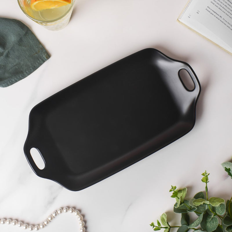 Oven Baking Tray Black 11.5 Inch - Ceramic platter, serving platter, fruit platter | Plates for dining table & home decor