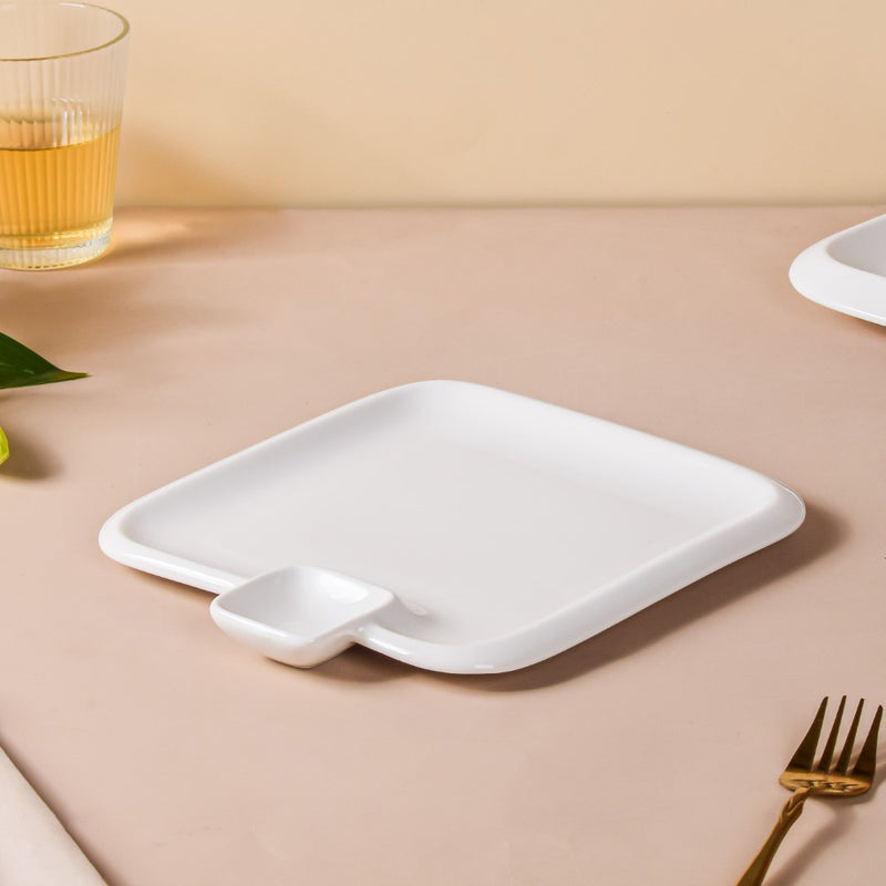 Serena Lily White Square Section Plate Small - Serving plate, snack plate, momo plate, plate with compartment | Plates for dining table & home decor
