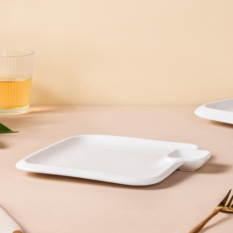 Serena Lily White Square Section Plate Small - Serving plate, snack plate, momo plate, plate with compartment | Plates for dining table & home decor
