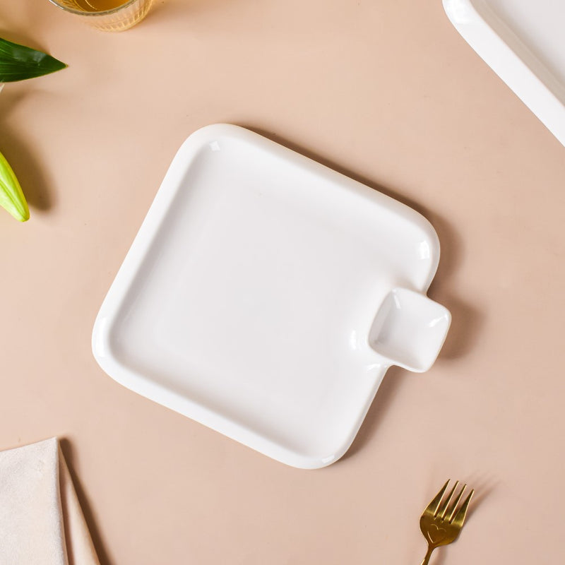 Serena Lily White Square Section Plate Small - Serving plate, snack plate, momo plate, plate with compartment | Plates for dining table & home decor