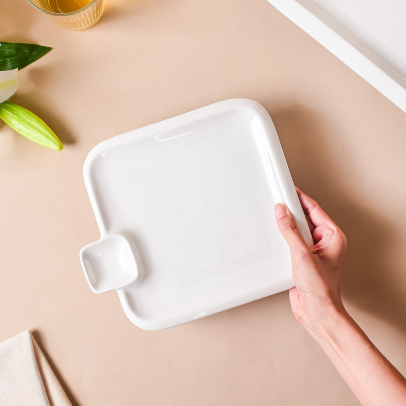 Serena Lily White Square Section Plate Small - Serving plate, snack plate, momo plate, plate with compartment | Plates for dining table & home decor