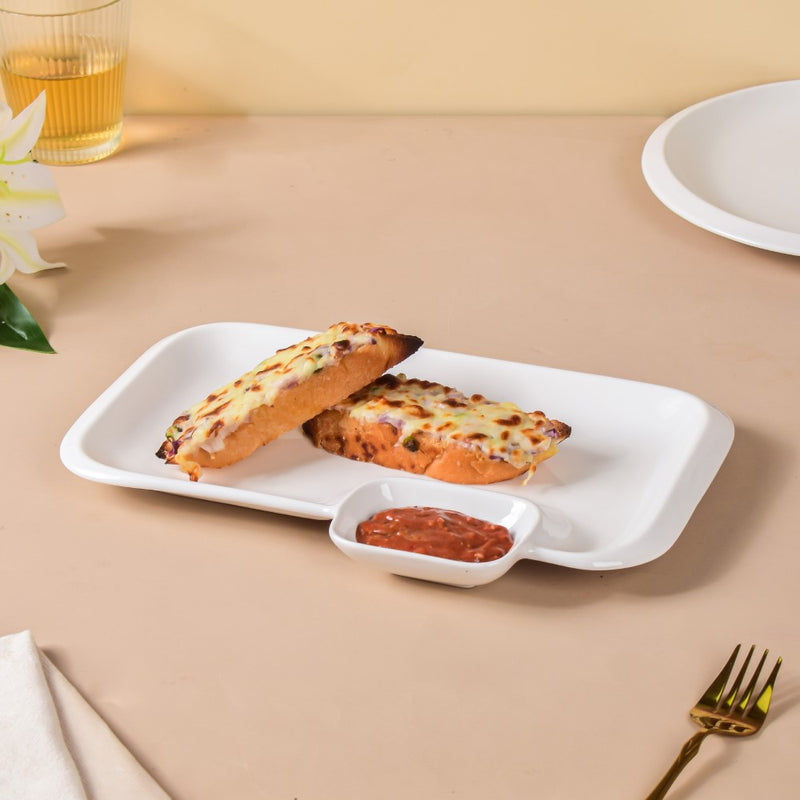 Serena Lily White Rectangle Section Plate Large - Serving plate, snack plate, momo plate, plate with compartment | Plates for dining table & home decor