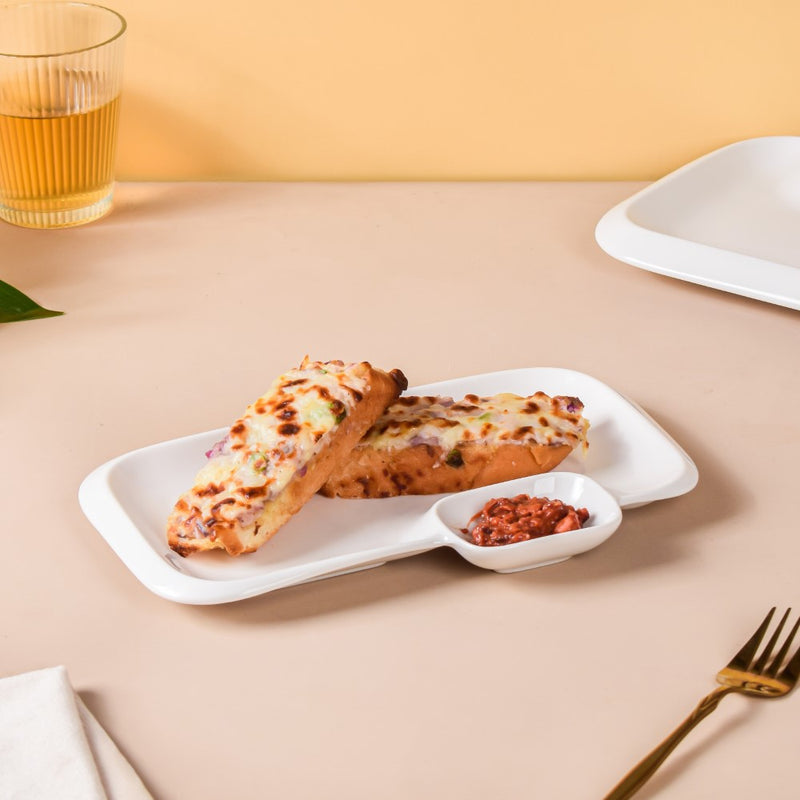 Serena Lily White Rectangle Section Plate Small - Serving plate, snack plate, momo plate, plate with compartment | Plates for dining table & home decor