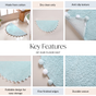 Baby Blue Pom Pom Tufted Cotton Anti Slip Floor Mat 88x47cm