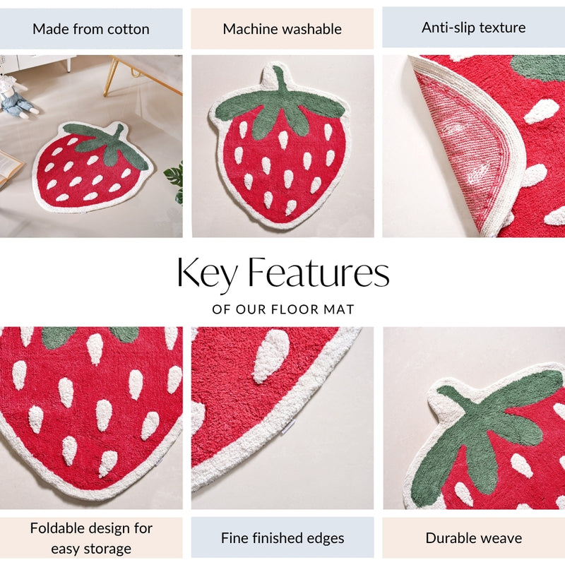 Strawberry Cotton Anti Slip Floor Mat 74x62cm