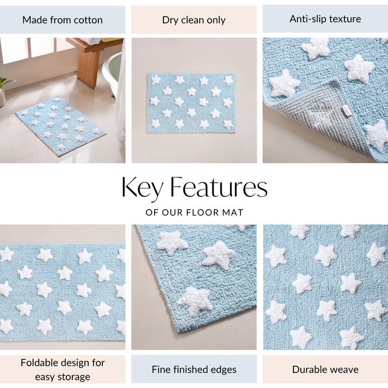 Stars Cotton Anti Slip Floor Mat For Kids Room 62x42cm