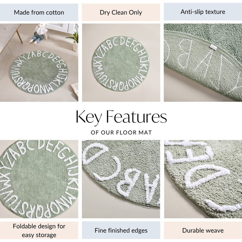 Alphabets Round Cotton Anti Slip Kids Floor Mat 74x72cm