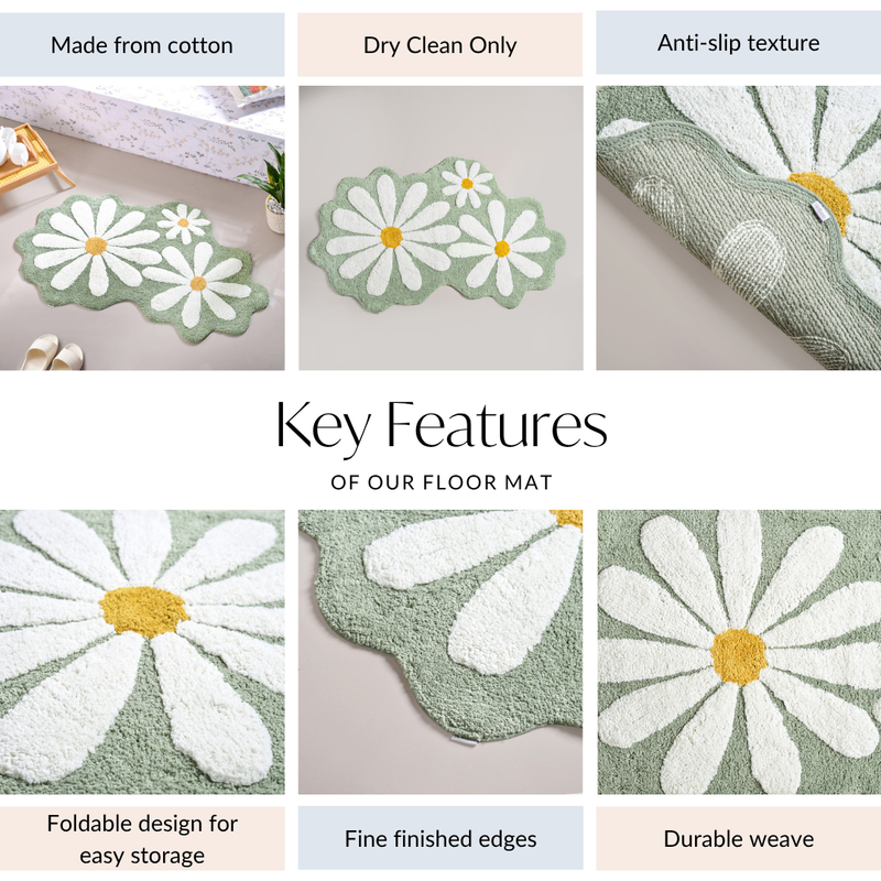 Flower Power Anti Slip Cotton Floor Mat 105x53cm