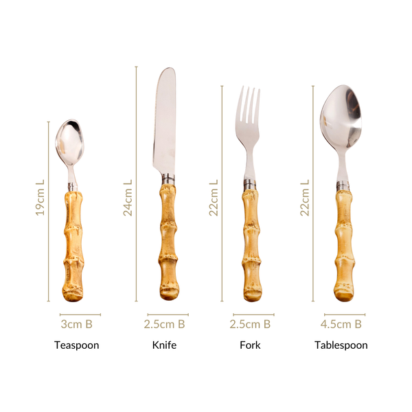 Rustic Bamboo Design Stainless Steel Cutlery Set Of 4