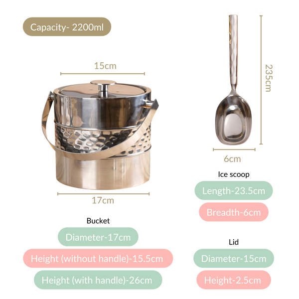 Robust Stainless Steel Ice Bucket With Scoop Shovel 2200ml