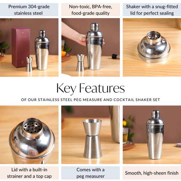 Classic Stainless Steel Peg Measure And Cocktail Shaker Set